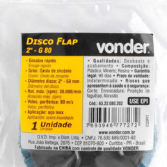 Disco Flap Reto 2'' G 80 Zircônio Encaixe Rápido Vonder