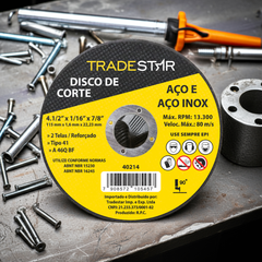 Disco de Corte 115 x 1,6 mm Furo 7/8" Aço e Inox Tradestar