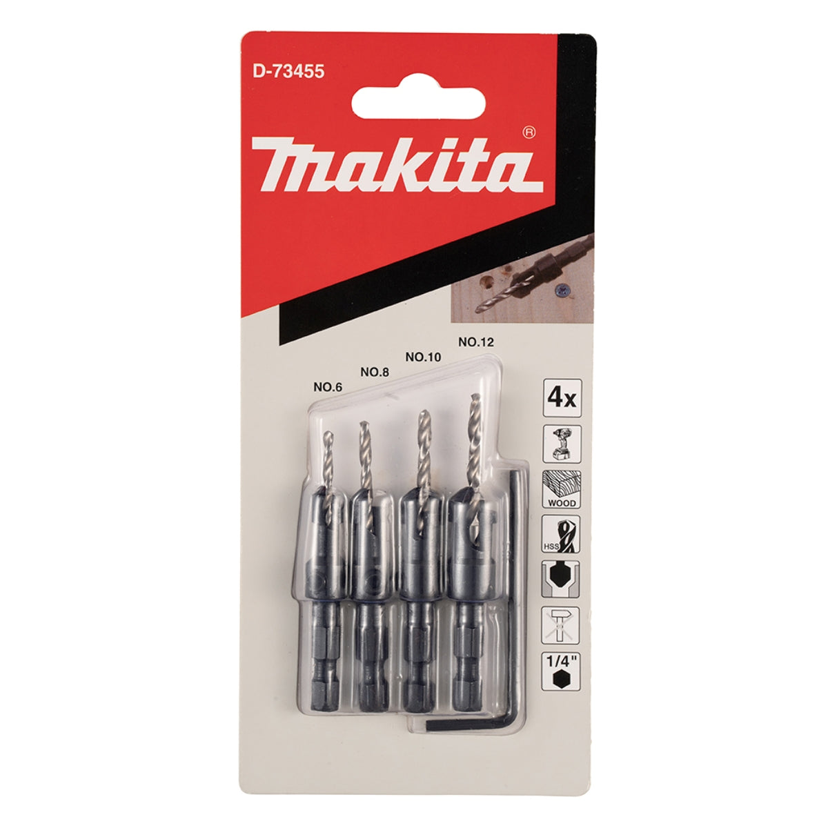 Conjunto de Broca Escareadora para Madeira 4 Peças Makita