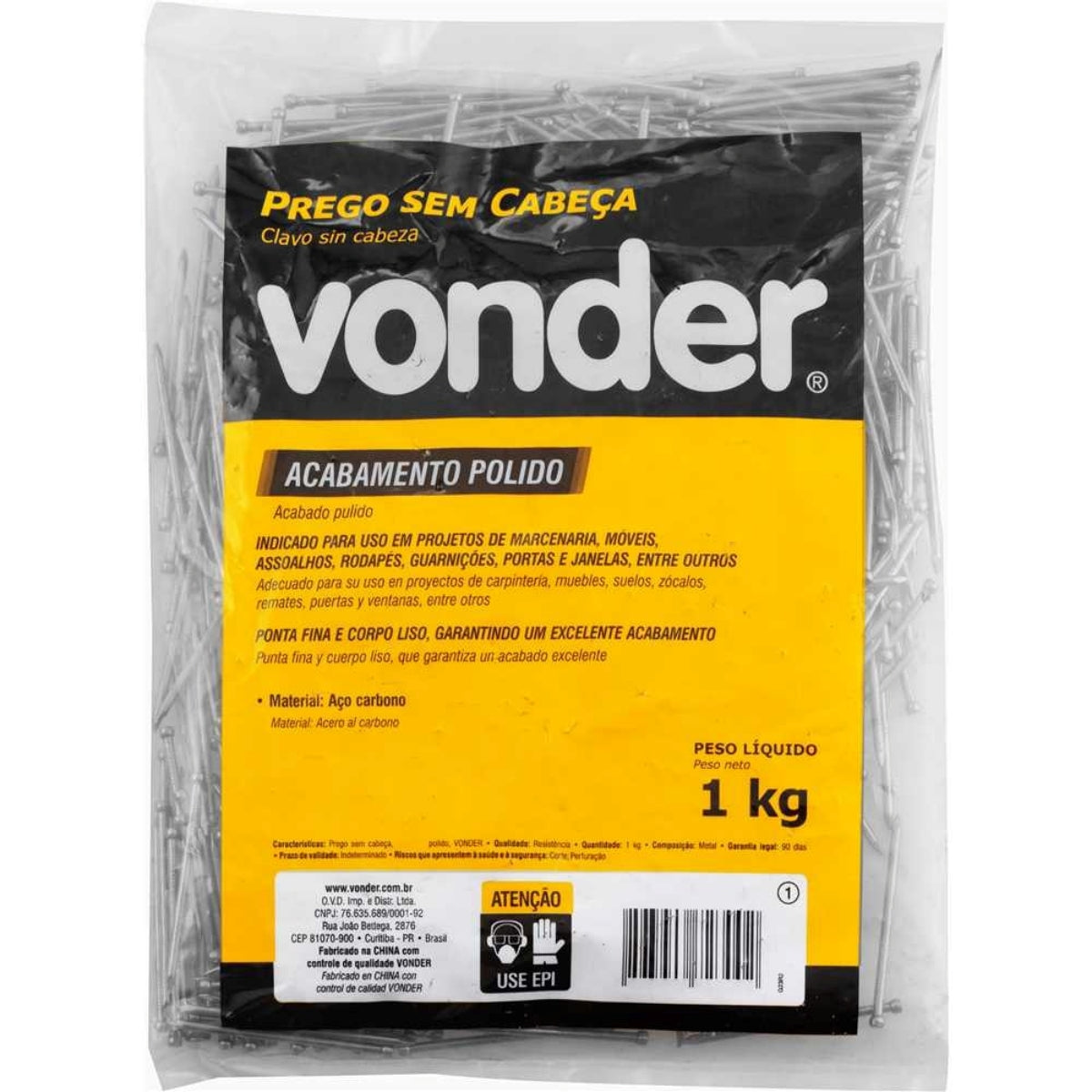 Prego sem Cabeça 14 x 18 (1,1/2 x 14) Polido 1 Kg Vonder - Guimepa
