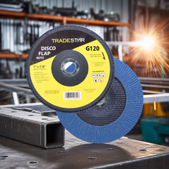 Disco Flap 180 mm G120 Fibra Reto Azul Aço e Inox Tradestar