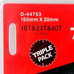 Kit Discos Serra 165 mm x 20 mm 16 / 24 e 40 Dentes Makita