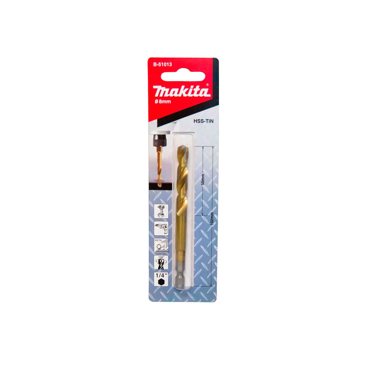 Broca Hss-Tin Haste Hexagonal 1/4'' 8,0 x 102 Makita