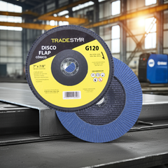Disco Flap 180 mm G120 Fibra Cônico Azul Aço e Inox Tradestar