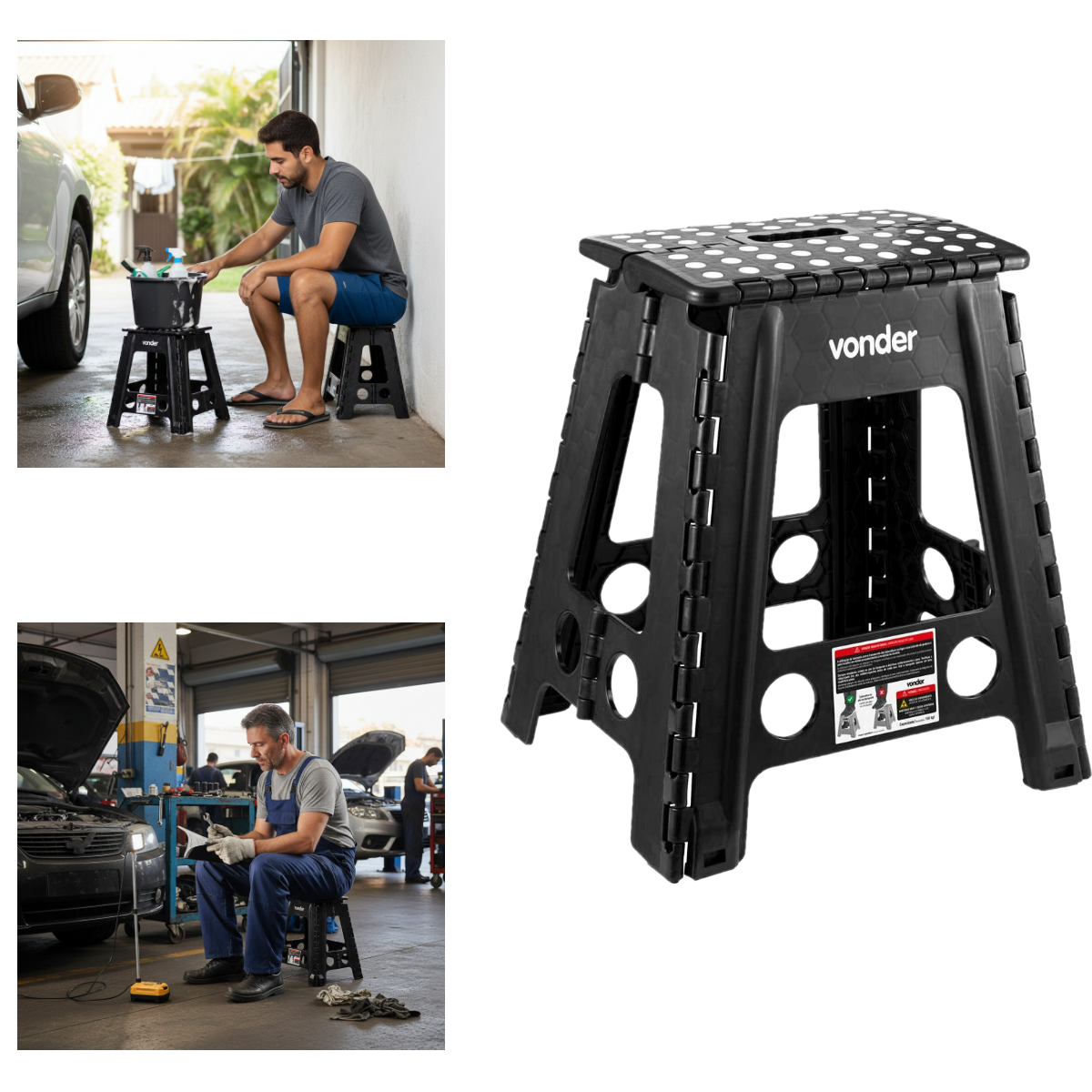 Banqueta Plástica Dobrável Preta Altura 450 mm - Vonder - Guimepa