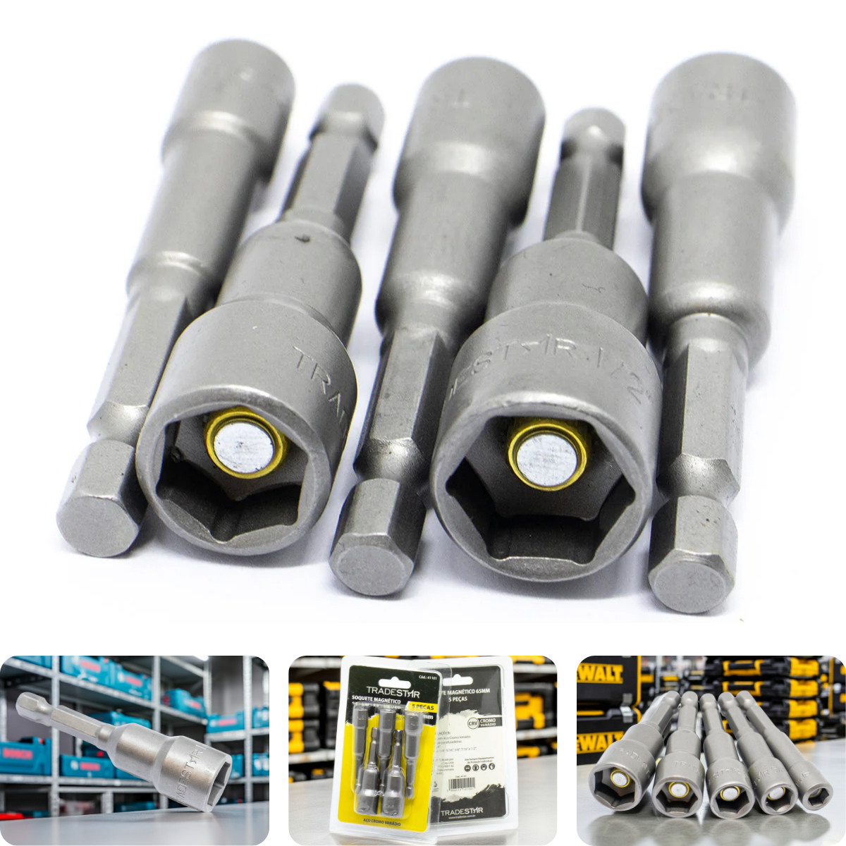 Jogo Soquete Magnético 1/4 - 1/2'' 65 mm CR-V Tradestar