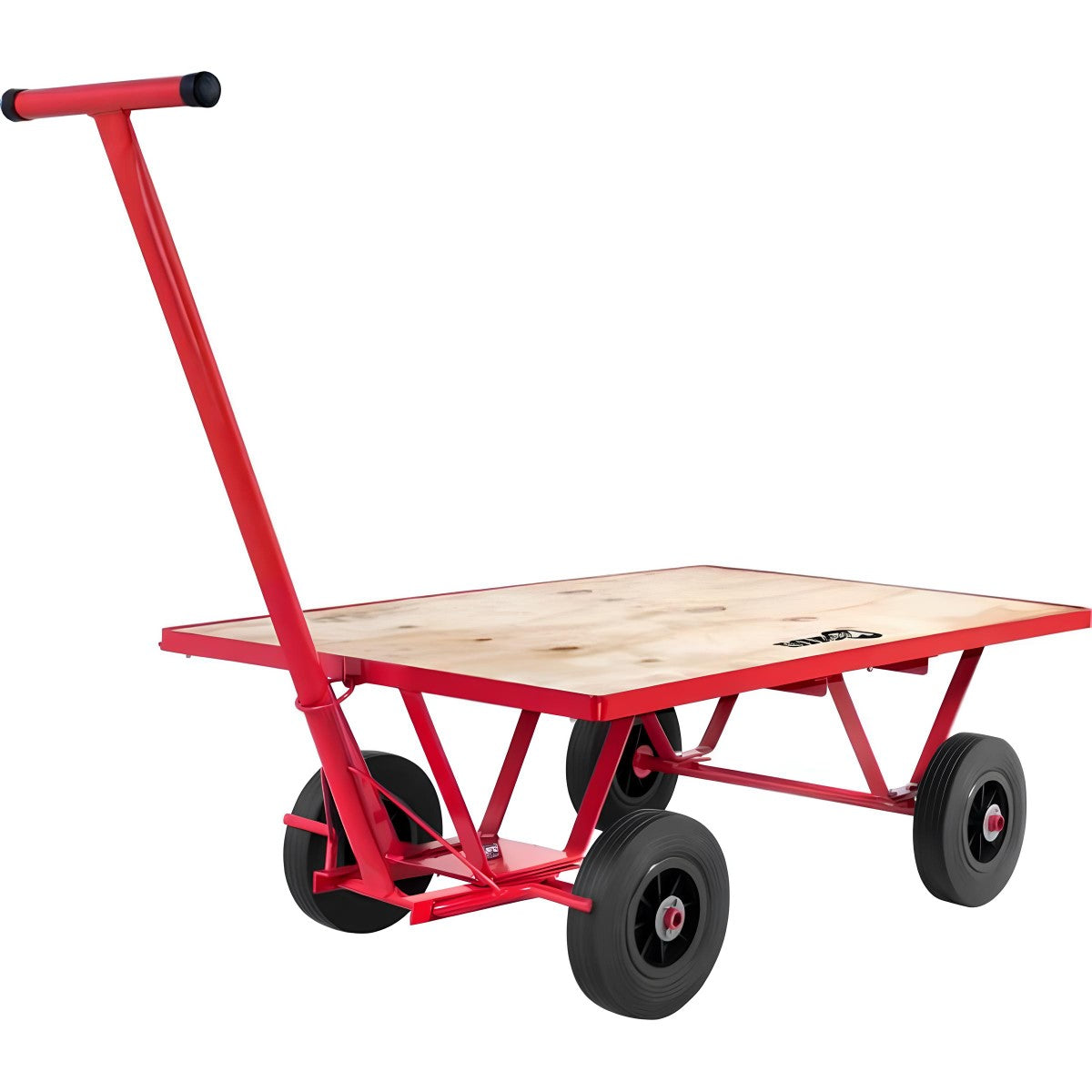 Carrinho Plataforma 250Kg 4 Rodas Maciças Compensado Aço Carbono Transporte de Carga Nove54 Vermelho