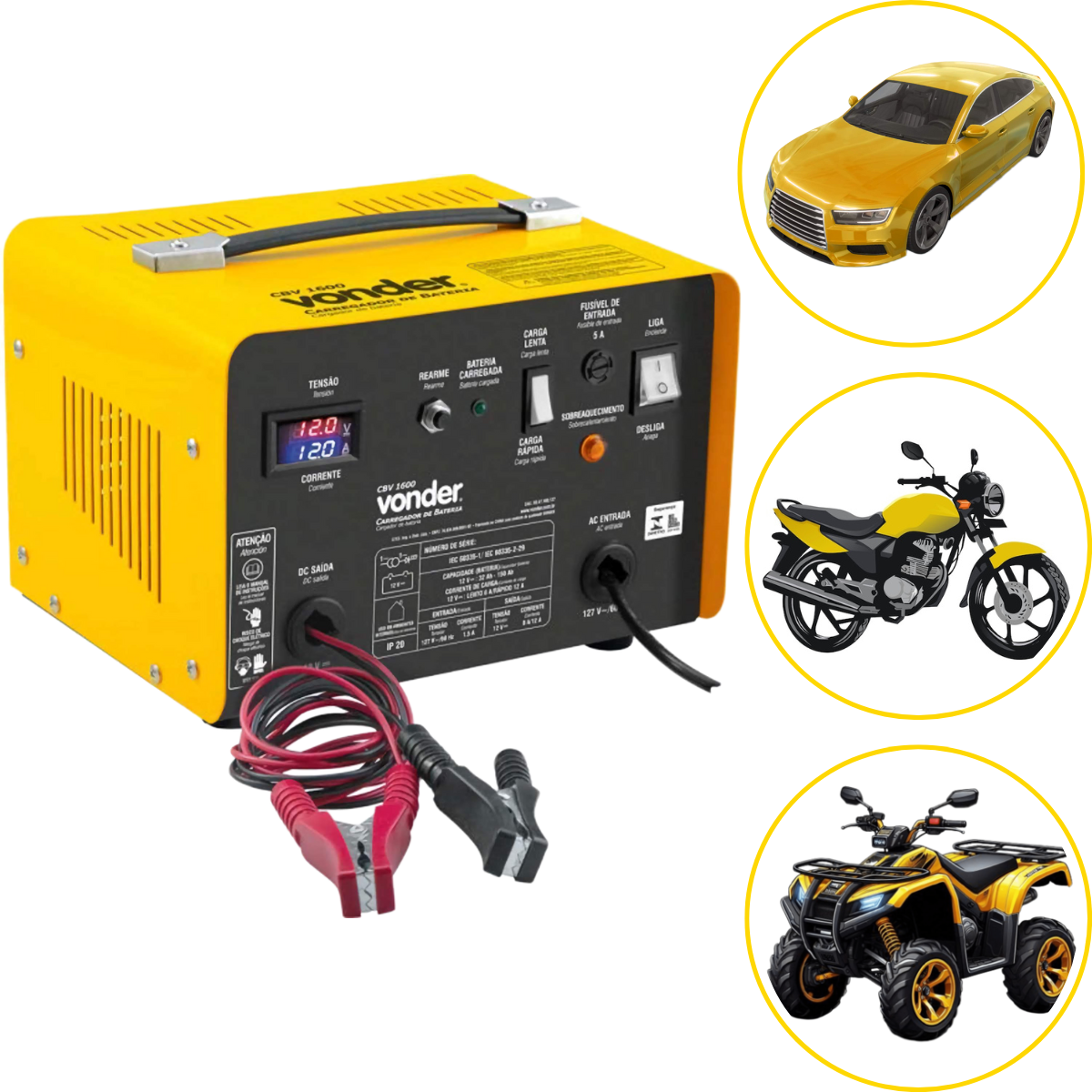 Carregador de bateria 32-150ah 12v 127v cbv1600 Vonder