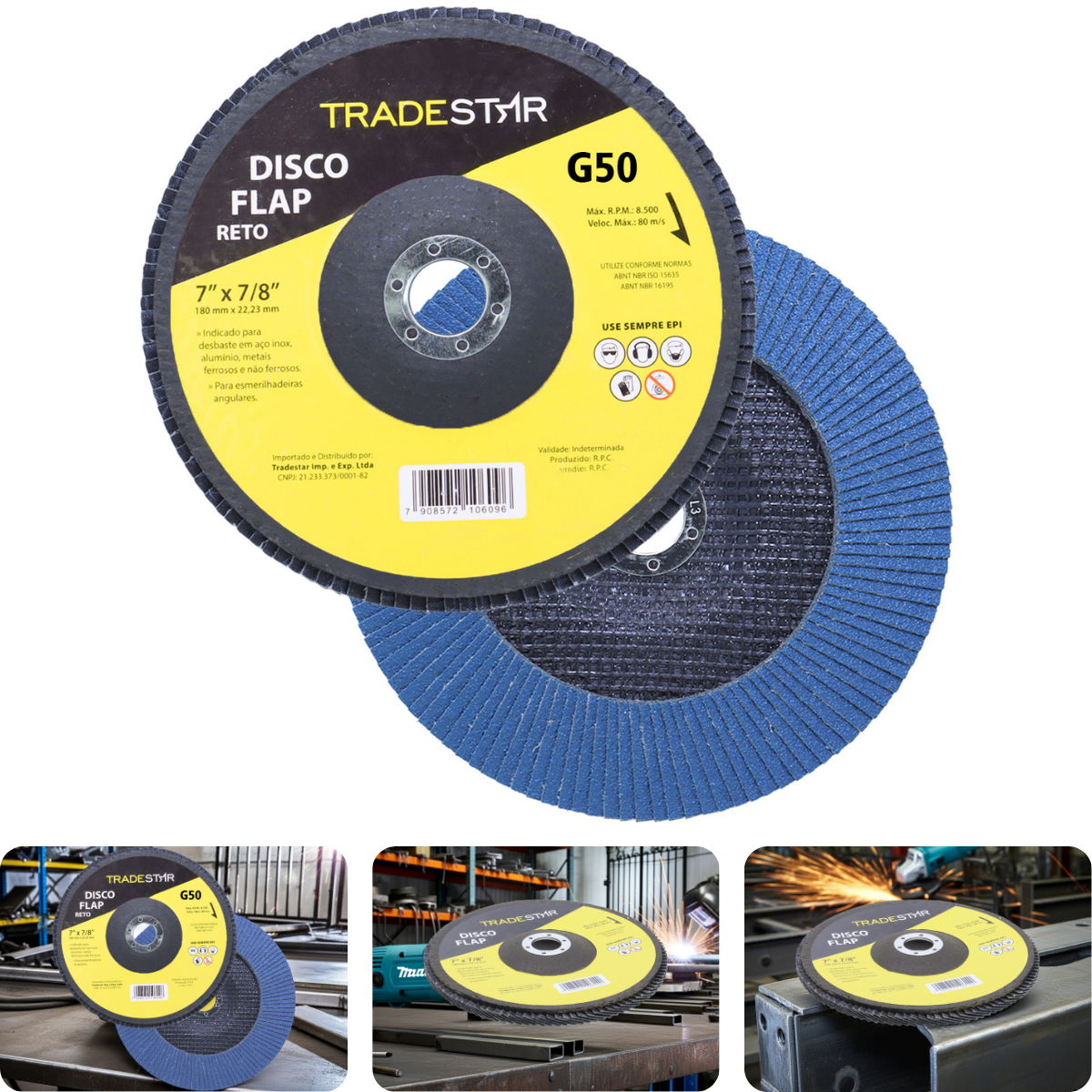 Disco Flap 180 mm G50 Fibra Reto Azul Aço e Inox Tradestar