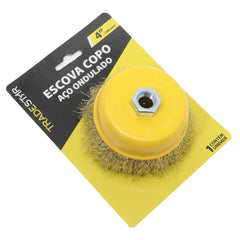 Escova Copo 4'' Aço Latonado Ondulado Rosca M14 Tradestar