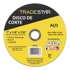 Disco de Corte 180 x 3 mm Furo 7/8" mm Metal Tradestar