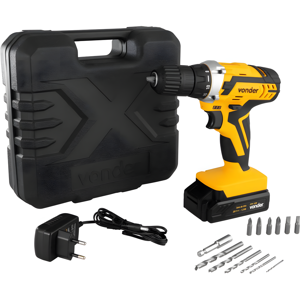 Parafusadeira e Furadeira à Bateria 20V Vonder PFV 238 Bivolt Automática para Carregamento Rápido - Guimepa