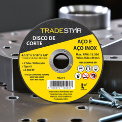 Disco de Corte 115 x 1,6 mm Furo 7/8" Aço e Inox Tradestar