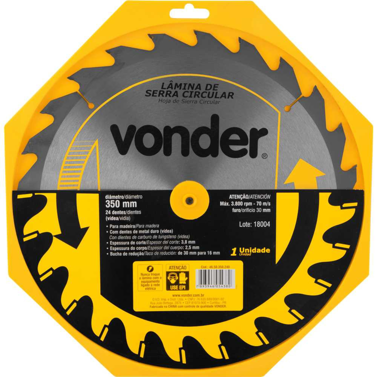 Lamina Serra Circ Vídea 350x30x3,8mm 24D 3800rpm Vonder