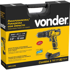 Parafusadeira Furadeira Impacto com Bateria 20V e 82 Peças PFV 078 Vonder