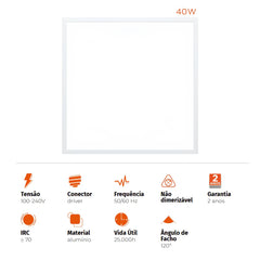 Painel LED Modular Embutir 62x62cm 40W 4000K Black+Decker Luz Amarela Neutra 3200lm Bivolt Branco