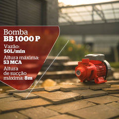 Bomba Periférica Branco BB1000P 1CV 220V Monofásica Elétrica Água Limpa 53MCA 50LMin Rotor Latão IP44
