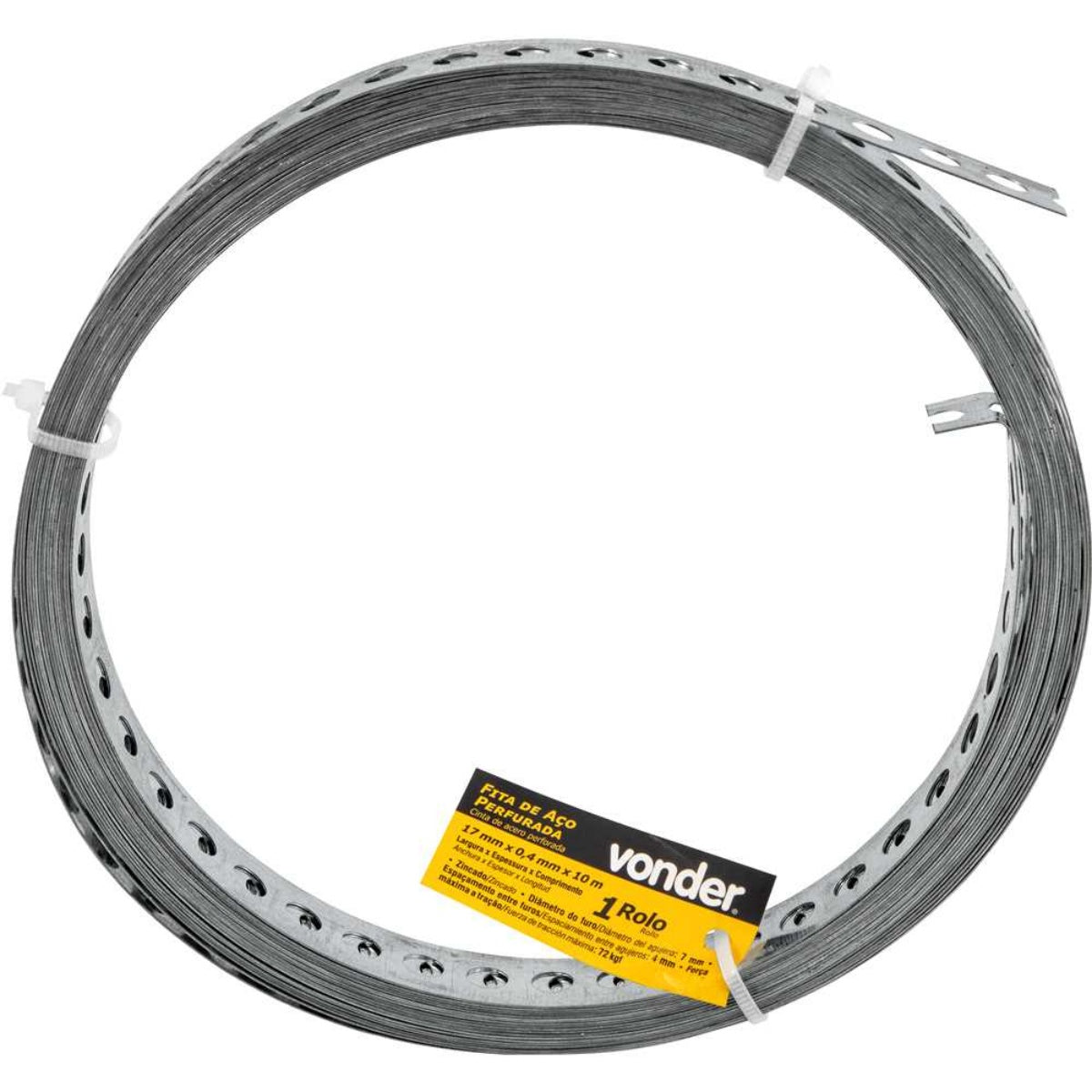 Fita de Aço Perfurada 17 mm x 0,4 mm x 10 Metros Vonder