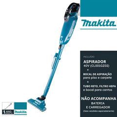Aspirador de Pó Portátil Sem Fio 40VMax CL001GZ02 Makita Vertical Filtro HEPA Sem Bateria/Carregador