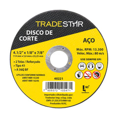 Disco de Corte 115 x 3 mm  Furo 7/8" mm Metal Pro Tradestar