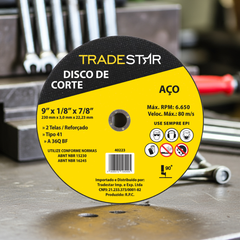 Disco de Corte 230 x 3,0 mm 2 Telas Furo 22,23 mm Aço Tradestar