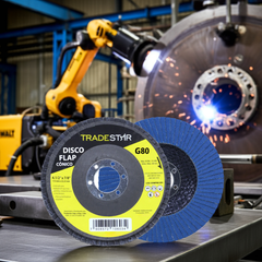 Disco Flap 115 mm G80 Fibra Conico Azul Aço e Inox Tradestar