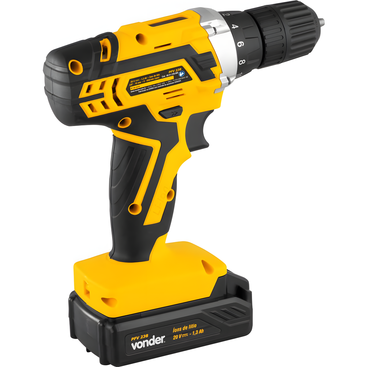 Parafusadeira e Furadeira à Bateria 20V Vonder PFV 238 Bivolt Automática para Carregamento Rápido - Guimepa