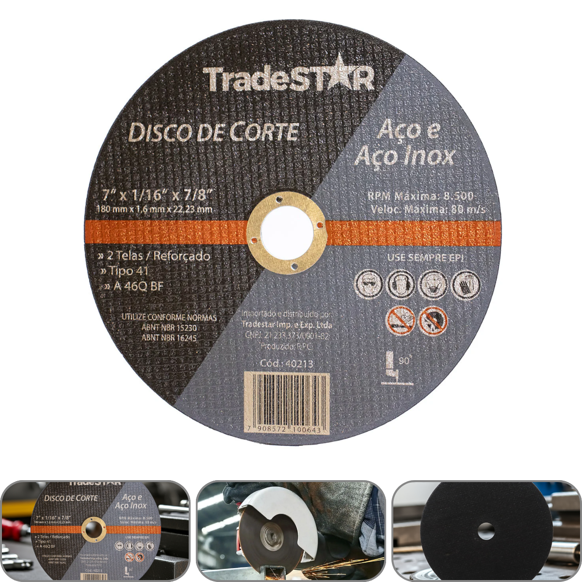 Disco de Corte 180 x 1,6 mm Furo 22,23 mm Aço e Inox Tradestar