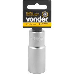 Soquete Estriado Encaixe 1/2" 24mm Longo Aço Cromo Vanádio Vonder 76mm Cromado Fosco Profissional