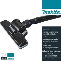 Aspirador de Pó Portátil Vertical Sem Fio Makita 40Vmax CL002GZ03 Preto LED Sem Bateria/Carregador