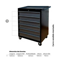 Carro para Ferramentas Profissional 6 Gavetas Dark Presto