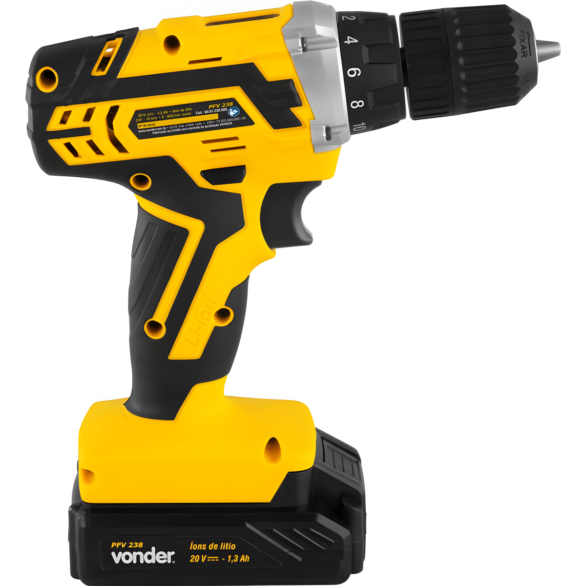 Parafusadeira e Furadeira à Bateria 20V Vonder PFV 238 Bivolt Automática para Carregamento Rápido - Guimepa