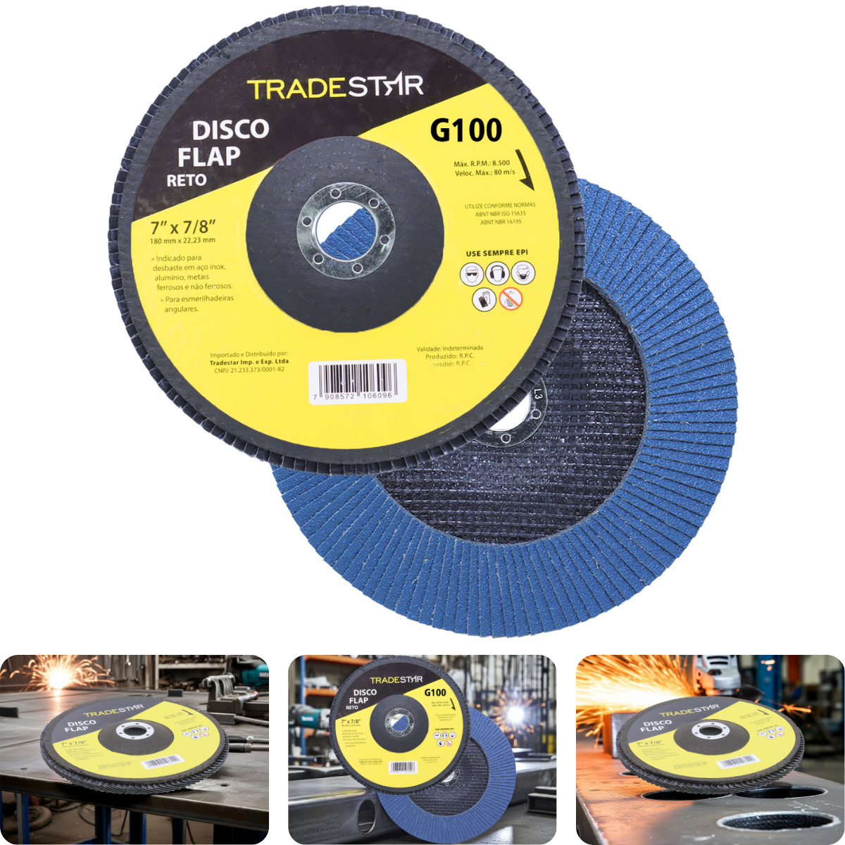 Disco Flap 180 mm G100 Fibra Reto Azul Aço e Inox Tradestar