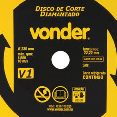 Disco de Corte Diamantado 230mm V1 Furo 22,2mm Vonder