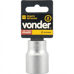 Soquete Sextavado 8mm Encaixe 1/2" Vonder Aço Cromo Vanádio Cromado Fosco Curto Peça Hexagonal