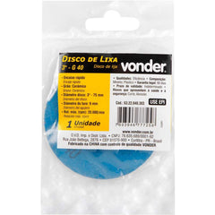 Disco de Lixa 3'' Cerâmico G40 Encaixe Rápido Vonder