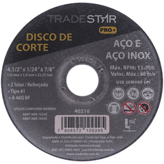 Disco de Corte 115 x 1 mm  Furo 7/8" mm Metal Pro Tradestar