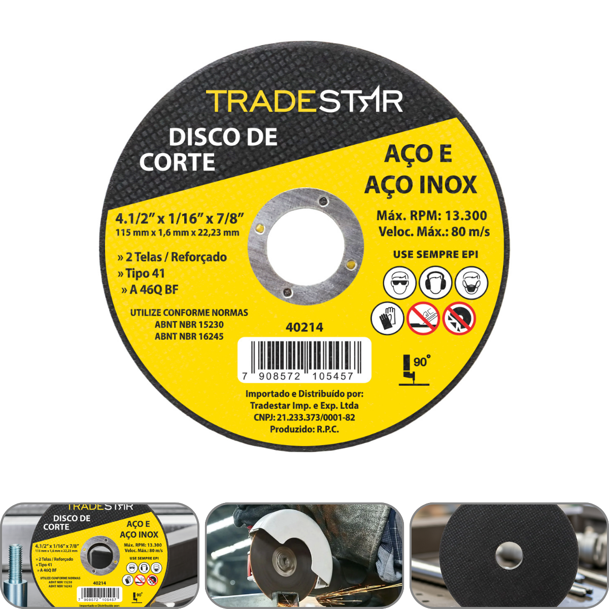 Disco de Corte 115 x 1,6 mm Furo 7/8" Aço e Inox Tradestar
