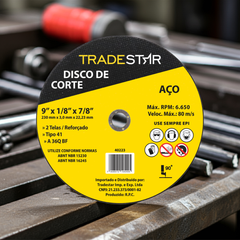 Disco de Corte 230 x 3,0 mm 2 Telas Furo 22,23 mm Aço Tradestar