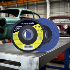 Disco Flap 115 mm G120 Fibra Reto Azul Aço e Inox Tradestar