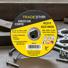 Disco de Corte 115 x 1,6 mm Furo 7/8" Aço e Inox Tradestar