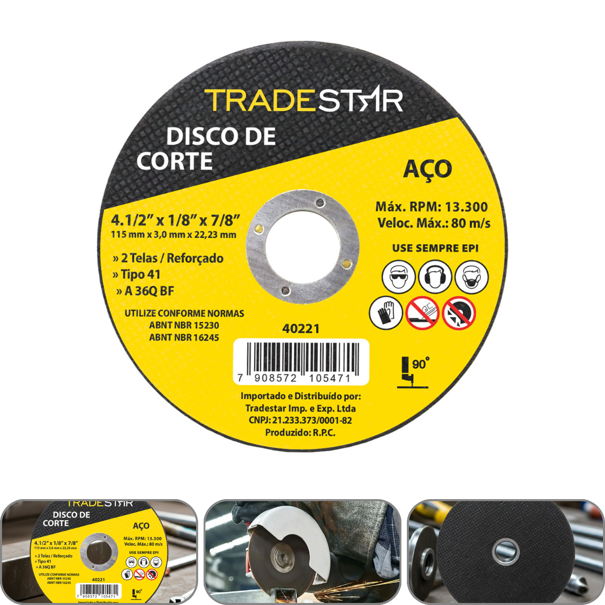 Disco de Corte 115 x 3 mm  Furo 7/8" mm Metal Pro Tradestar