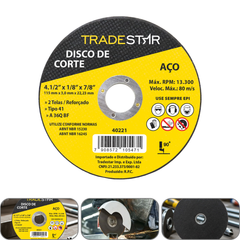 Disco de Corte 115 x 3 mm  Furo 7/8" mm Metal Pro Tradestar