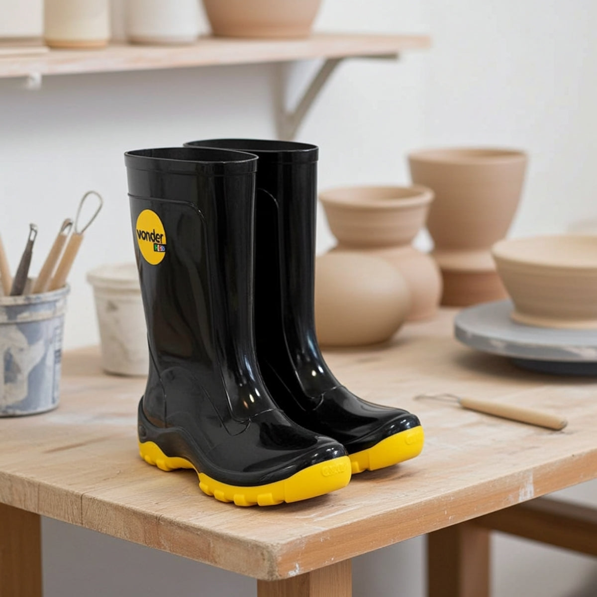 Bota Infantil Preta e Amarela Pvc c/ Forro Tam. 24/25 Vonder - Guimepa