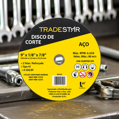 Disco de Corte 230 x 3,0 mm 2 Telas Furo 22,23 mm Aço Tradestar