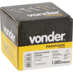 Parafuso Madeira 3,0 x 12 Chipboard Pozidrive 1000 Peças Vonder