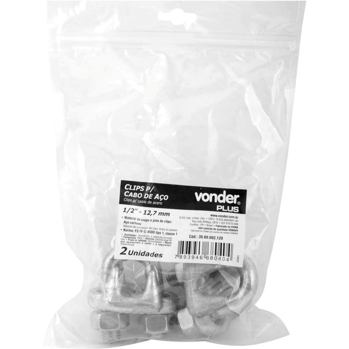 Clips para Cabo de Aço Uso Industrial 1/2" 2 Vonder Plus - Guimepa