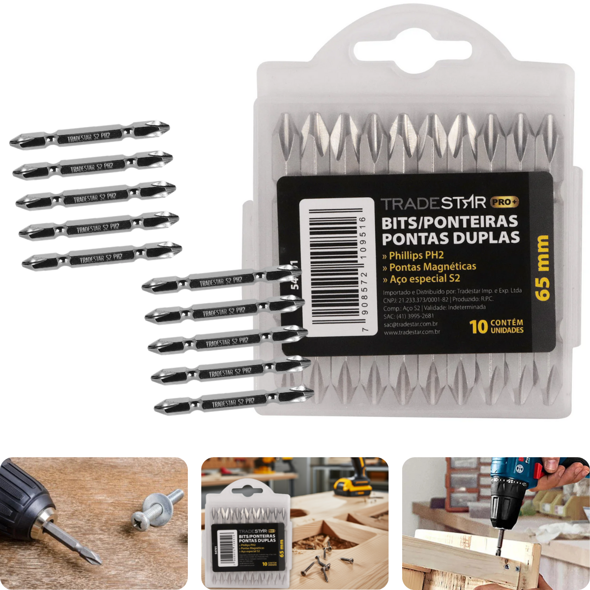 Bits Ponteira Dupla 65 mm Ph2 Philips Imantada Pro Tradestar - Guimepa