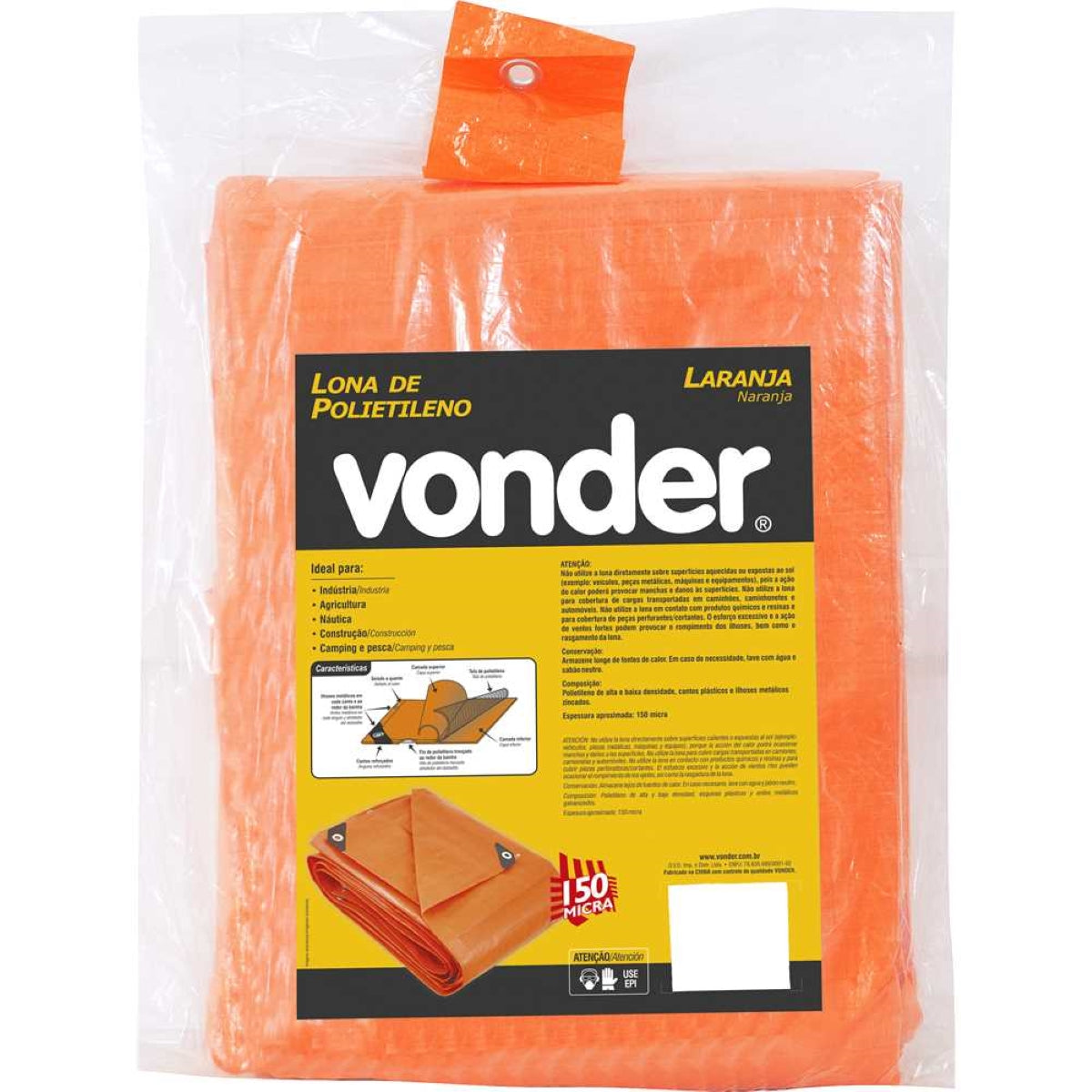 Lona polietileno 5x4m laranja 150 micras média Vonder