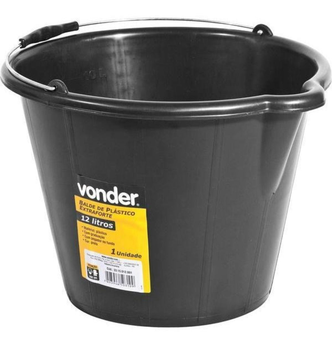 Balde de plástico extraforte 12 litros preto Vonder